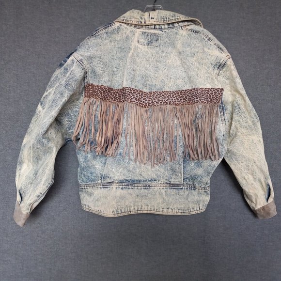 Vintage Fringe Denim Jacket Acid Wash Size L - Picture 14 of 16